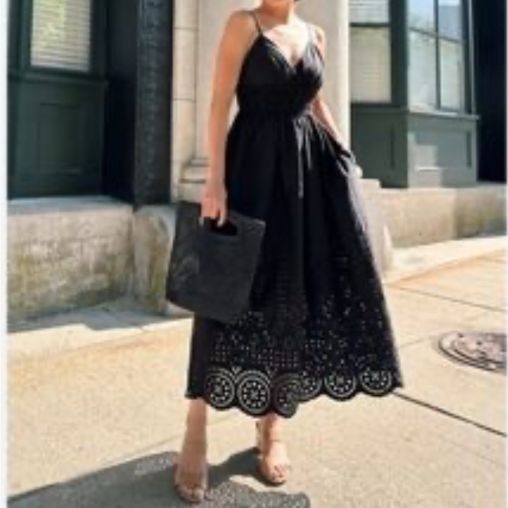 J. Crew Black Eyelet Midi Dress